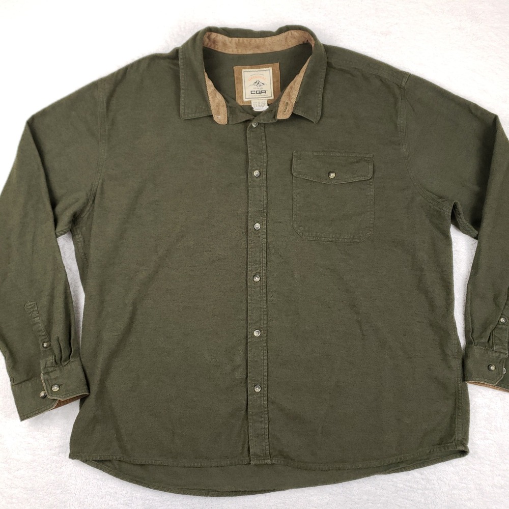 CQR Mens 3XL Hunter Green Heavy Flannel Cotton Shirt Corduroy Trim Heritage